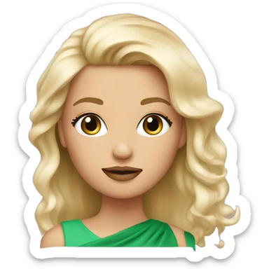 emoji femme blonde cheveux long avec yeux vert, long cils et bouche rosé et bronzer au teint hallé sticker