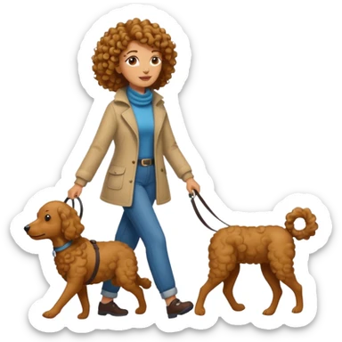 dog man getting walked by tan woman with curly hair sticker