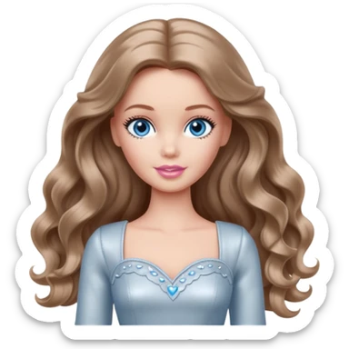 There are grey hearts all around Barbie girl Chestnut long wavy hair and blue eyes is In pale silver clothes sticker