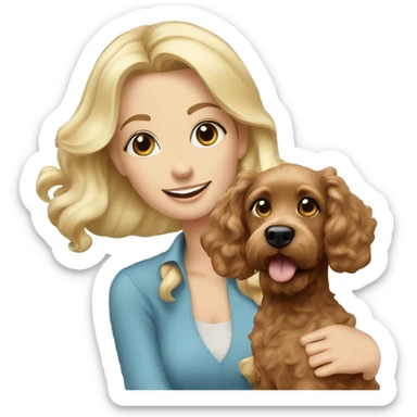 blue eyed blonde lady with brown Cockapoo puppy dog sticker
