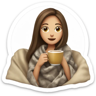 Brown hair Girl drinking coffee, with a cozy blanket sticker
