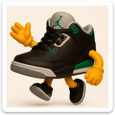 Create a sneaker character with no face, arms and legs, in a jumping pose, inspired by 3D emoji style. The style should reflect the look of Microsoft style 3D fluent emojis, focusing on the sneaker character's dynamic jumping pose. sticker