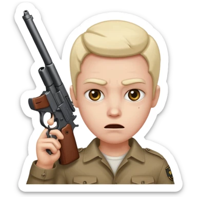 A face with a gun to its head and a psycho kind of expression  sticker