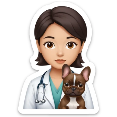 asian doctor girl with dark brown french bulldog sticker