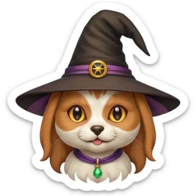 cat/dog combined with cute witch hat sticker