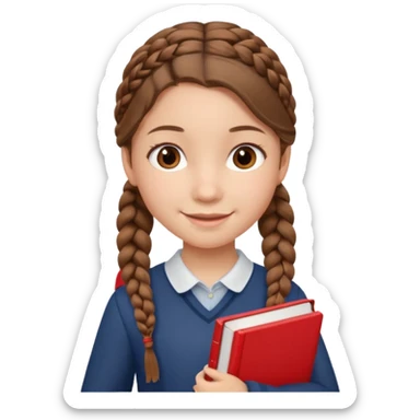 brown braid hair girl kid, student, red book sticker