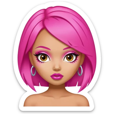 pretty bratz baddie, hot pink hair sticker
