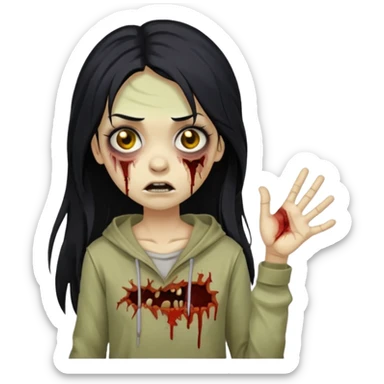 girl zombie with long black hair and beige skin sticker