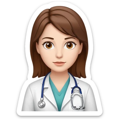 Female doctor with brown hair and white  sticker