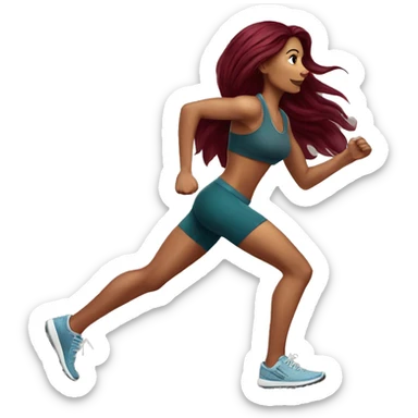 Beautiful tattooed  burgundy long haired woman jogging sticker