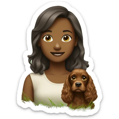 girl with brown cocker spaniel in grass sticker