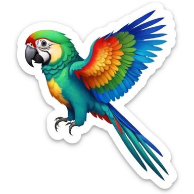 Cinematic Noble Macaw Portrait Emoji, Poised and regal, with vibrant, iridescent feathers in a spectrum of brilliant colors and sharp, intelligent eyes, Simplified yet sharp and sophisticated features, highly detailed, glowing with a soft, tropical radiance, high shine, majestic and graceful, stylized with an air of exotic elegance, focused and alert, soft glowing outline, capturing the essence of a watchful and confident avian guardian that seems ready to soar out of the screen with effortless authority! sticker