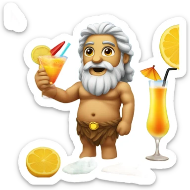 Zeus tanning on a beach drinking a cocktail sticker