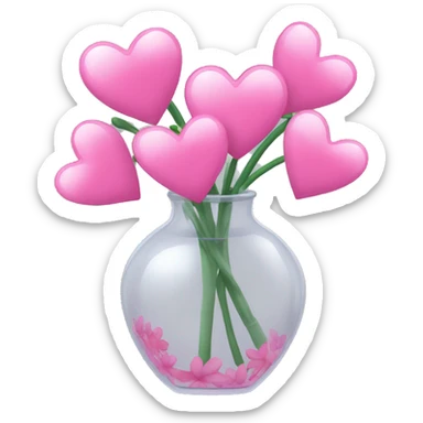 a transparent vase with flowers and the flowers should be in the shape of pink hearts, of which there should be 7 sticker