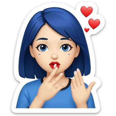 A human girl with blue black hair blowing kisses sticker