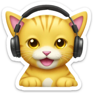 A yellow plush cat wearing headphones sticker