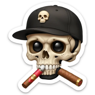 Skull head with a black baseball cap with a cigar in his mouth sticker