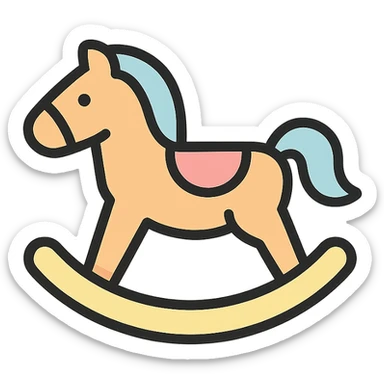 rocking horse, color icon style, soft pastel colors, gentle shading, friendly and approachable sticker