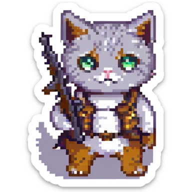 pixel art cat with a gun sticker