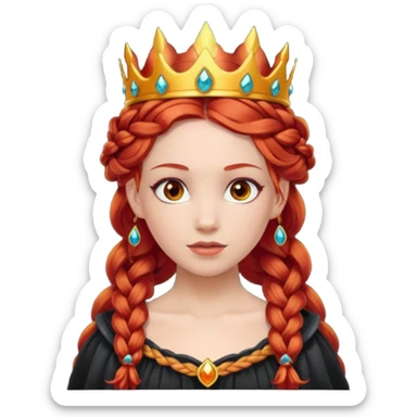 braided hair fire princess with dark crown, red hair sticker
