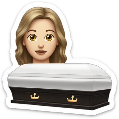 white brunette head next to a coffin sticker