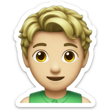 A boy wearing a green dress with (MKR) written in it  sticker