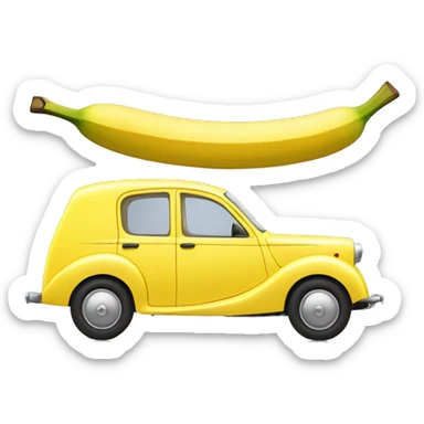 Yellow Austin car in the shape of banana with the English officer inside sticker