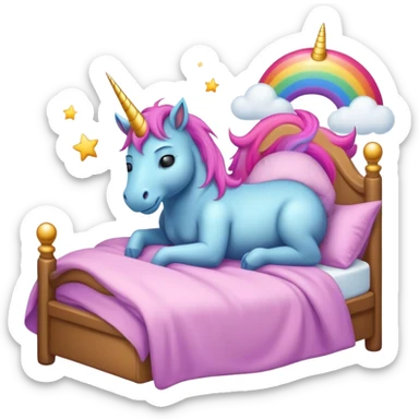 A troll sleeping in bed dreaming about unicorns  sticker