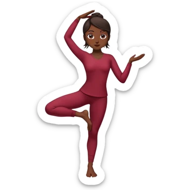 A serene woman practicing the Tree Pose (Vrksasana), embodying stability with wine red clothes and dark hair sticker