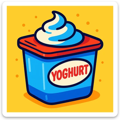 a tub of yoghurt, playful and colorful, cartoon style sticker
