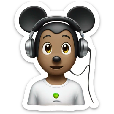 Mickey Mouse wearing Apple headphones sticker