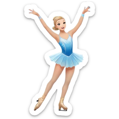 An icon featuring a graceful figure skater performing a spin on a sparkling ice rink. The scene includes a shimmering rink, colorful spotlights, snowflakes gently falling from the sky, and an audience in the stands, with a snowy landscape visible through large windows. Transparent background. sticker