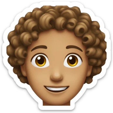 a happy woman with brown eyes and curly hears sticker