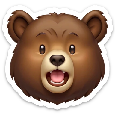 Cinematic Cute Yawning Bear Portrait Emoji, Head tilted slightly with a dramatic, wide-open yawn, showcasing a soft, plush dark brown fur with drooping ears, round eyes barely open in drowsy contentment, Simplified yet irresistibly adorable features, highly detailed, glowing with a soft, cozy glow, high shine, relaxed yet expressive, stylized with a touch of woodland charm, bright and endearing, soft glowing outline, capturing the essence of a sleepy yet affectionate bear, so drowsy it feels like it could lumber out of the screen and curl up for a nap! sticker