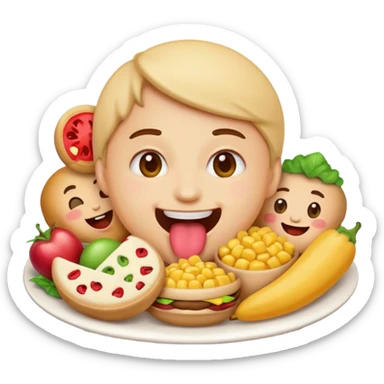 Emoji eating a ton of food sticker