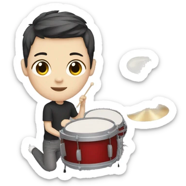 teenager with white skin and short hair playing drums sticker