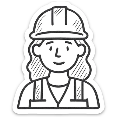 hand drawn outlined icon of a woman construction worker with no fill, wearing a hard hat sticker
