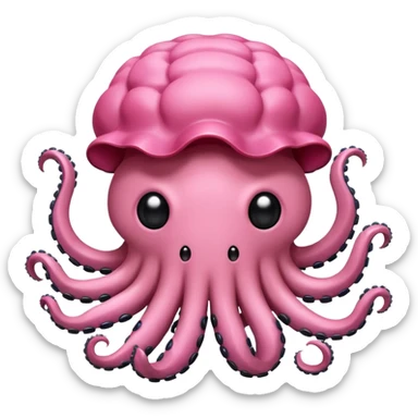 A big brain with 4 tentacles and a bunch of small eyes floating around it sticker