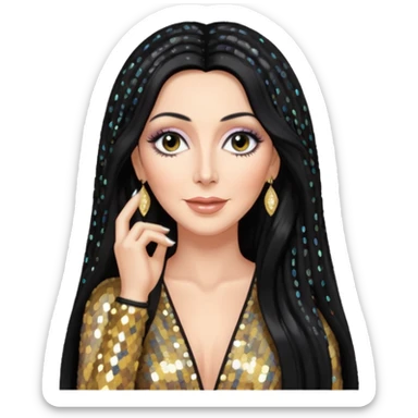 Cher with long black hair sticker
