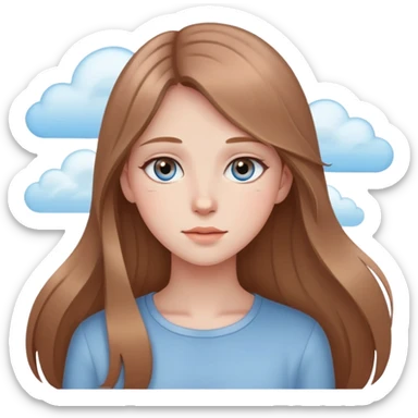 Defined Girl with long thin, light-brown hair, sky eyes, lots of blush sticker