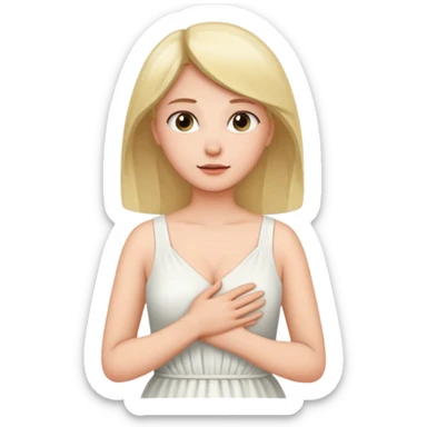 the woman holds one hand on her chest and the other on her stomach sticker