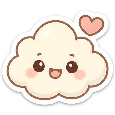chibi sticker-style cloud with a heart accent, cute and exaggerated sticker