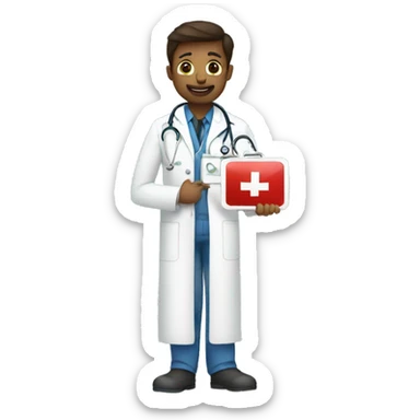 Doctor holding a signage saying “please put me in the ER PM shift” sticker