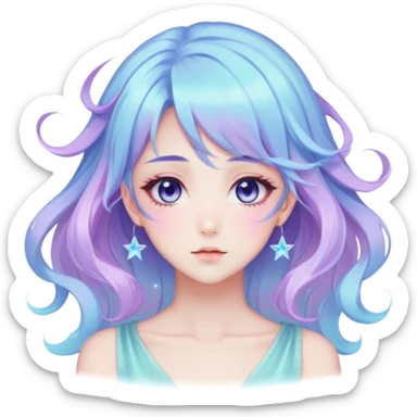 Beautiful gorgeous anime lady with beautiful nebula hair, fashion aesthetic, ethereal, fairycore, pastelcore  sticker