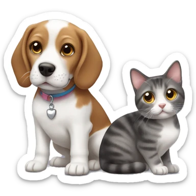 Beagle and gray munchkin cat sticker