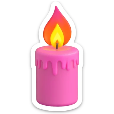 A pink candle with a flame on it, viewed from top to gorund. sticker