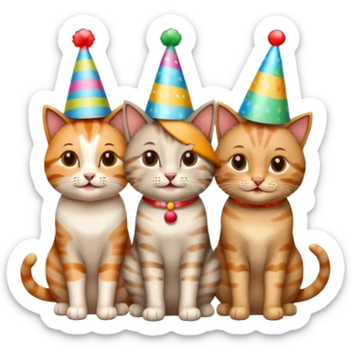 3 happy cats wearing party hats sticker