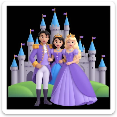 prince and princess Disney dress close up photo in castle background sticker