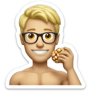 Blond man glasses muscle eat hazelnut sticker
