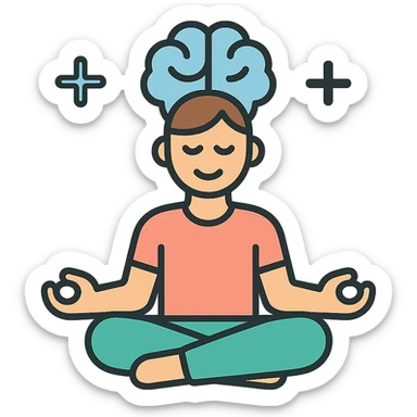 icon representing mental health, meditating person, soothing colors, minimalist style sticker